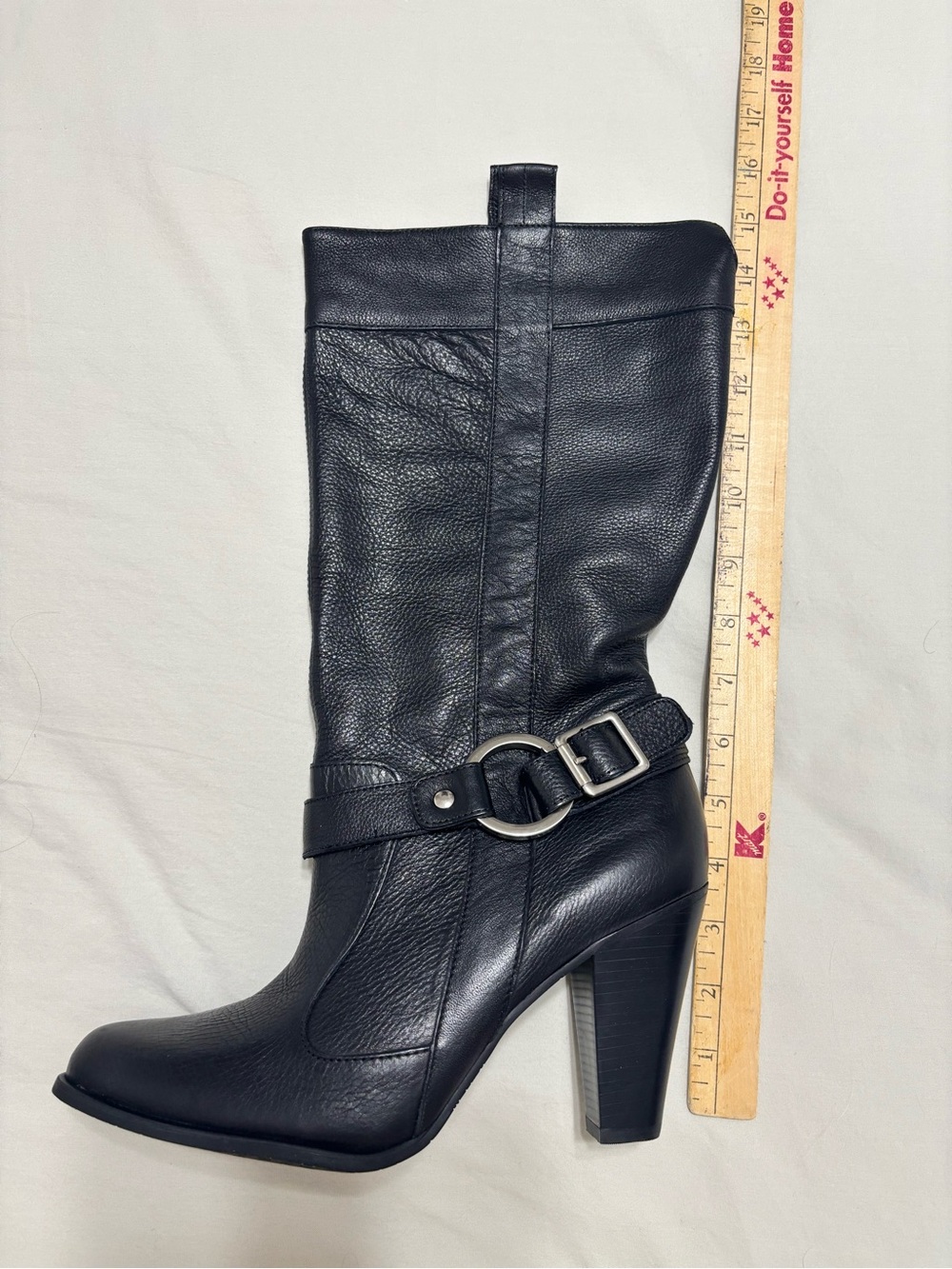 NEW Gianni Bini Black Leather Mid-Calf 4” Heeled Harness Dress Boots Never Worn - Picture 5 of 11